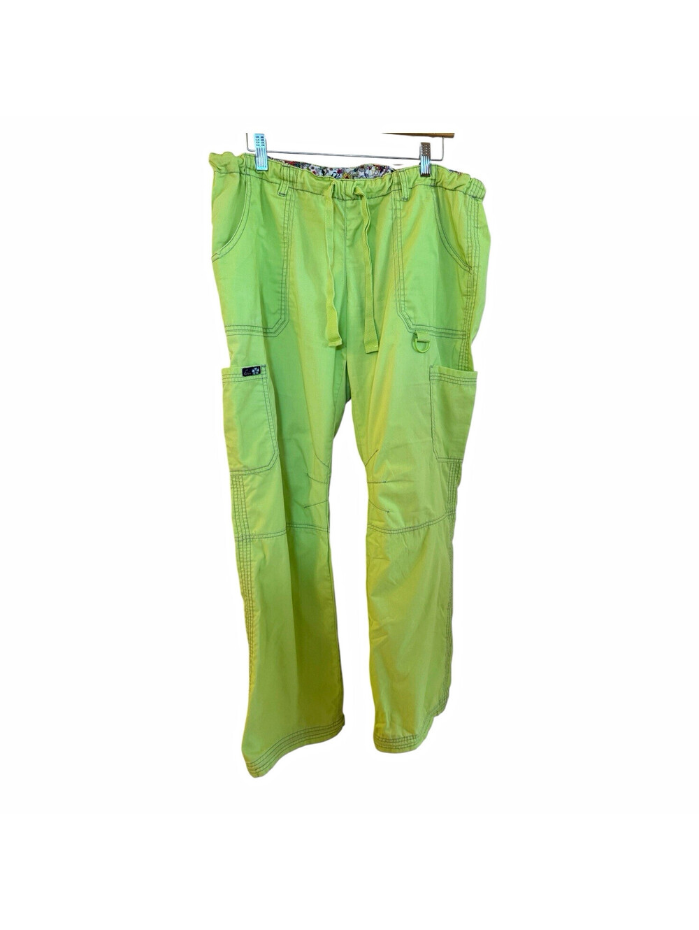 Koi Women’s Green Solid Scrub Pants L Tall Drawstring Cotton Blend Twill